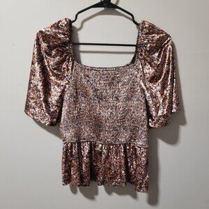 Hayden Los Angeles Floral Velvet Smocked Women's Blouse  Small Top